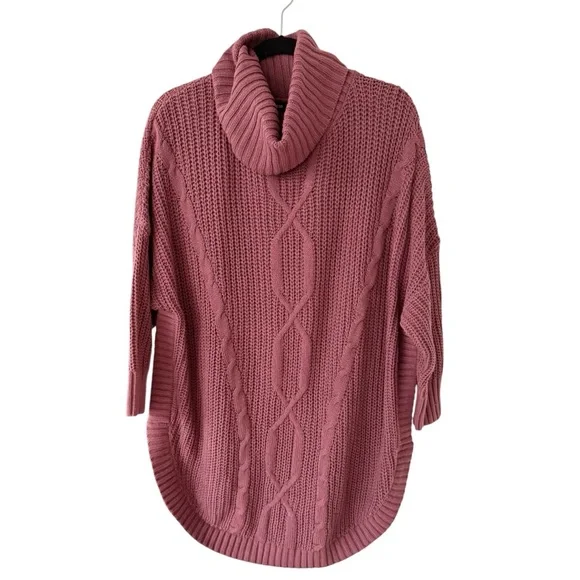 Express Women's NWT Mauve Cowl Neck Cable Knit Sweater Size XL Dolman 3/4 Sleeve - Picture 2 of 16